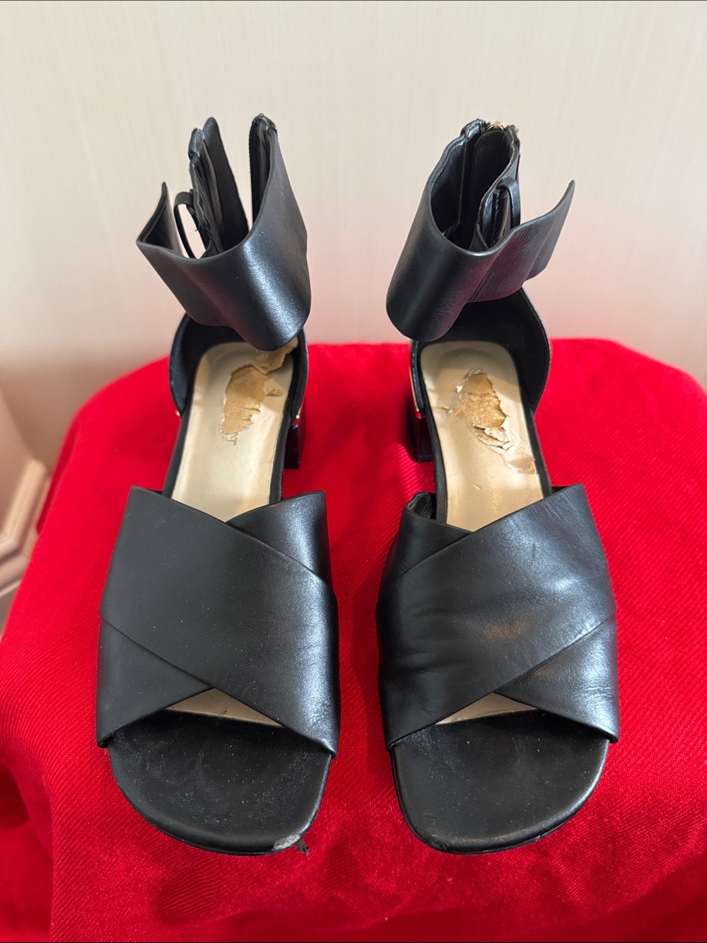 Nine West Black Crisscross Open-Toe Heels with Ankle Cuff